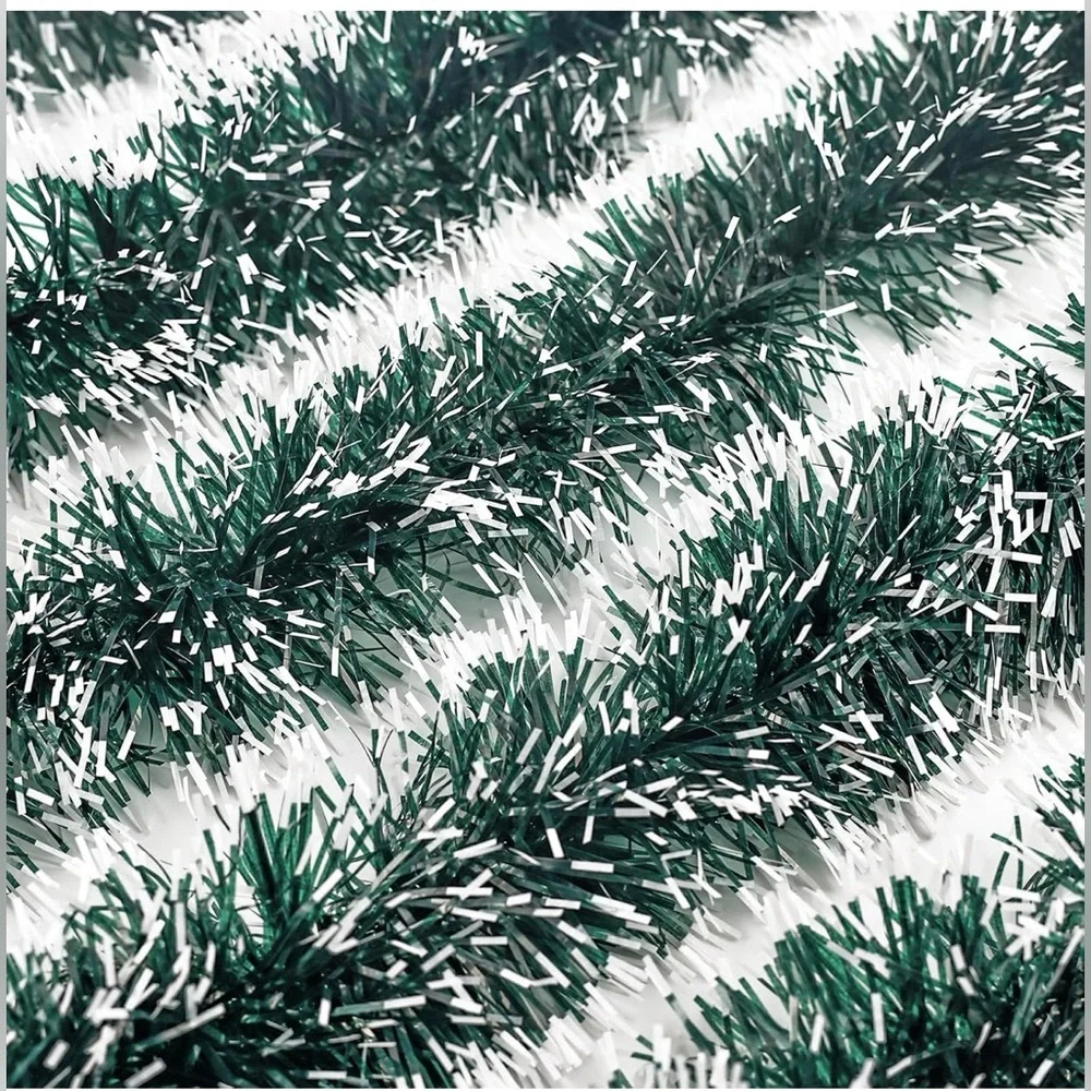 Christmas Green & White Tinsel Garland Decoration 50ft Brand New